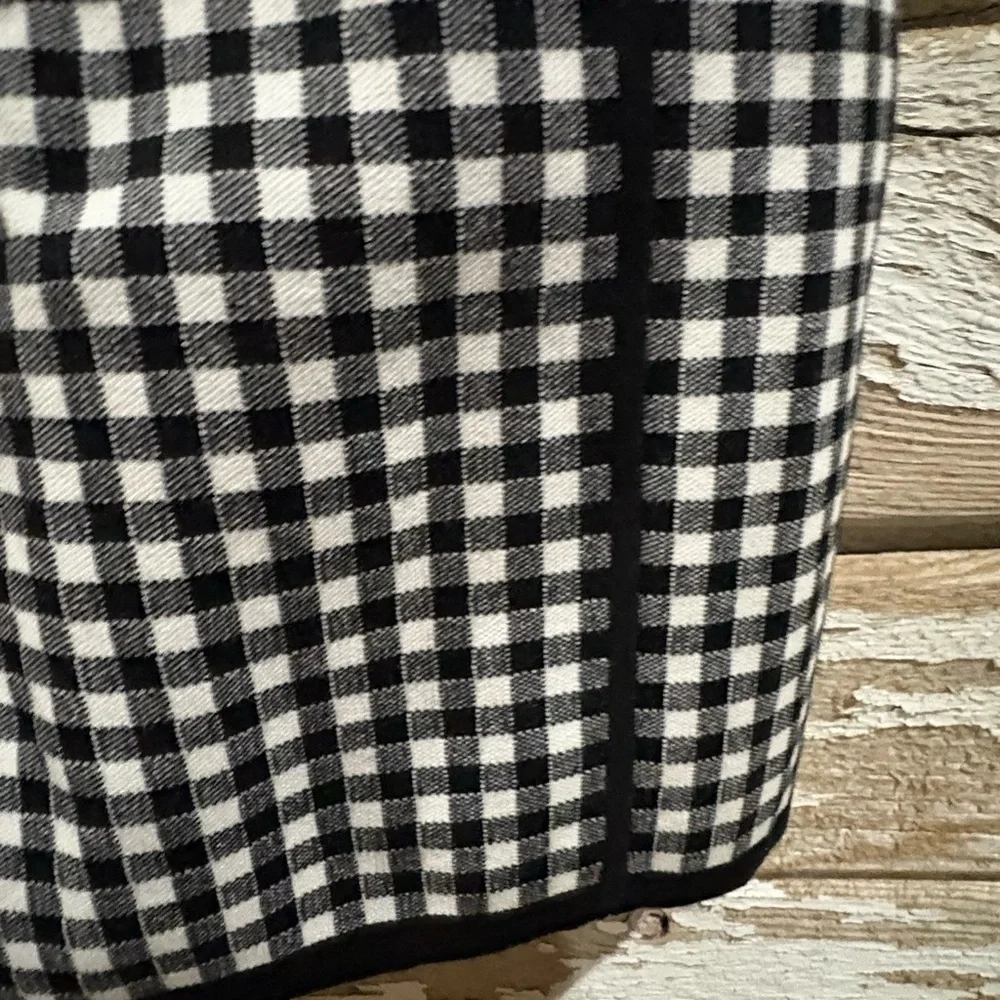 Michael Kors Collection Gingham Knit Pencil Midi Skirt Italian Yarn Black White